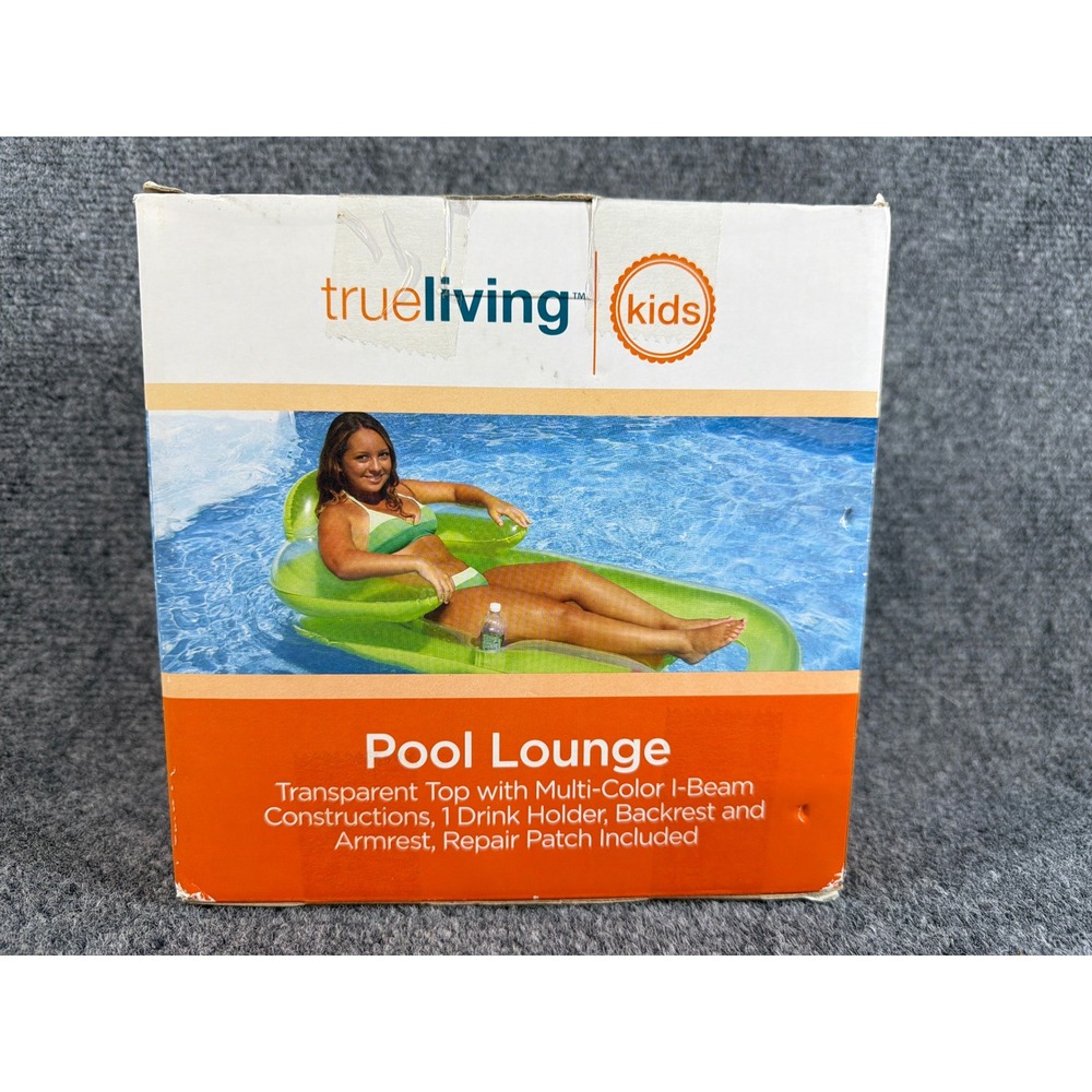 True Living Kids Inflatable Pool Lounge Float with Backrest and Drink Holder